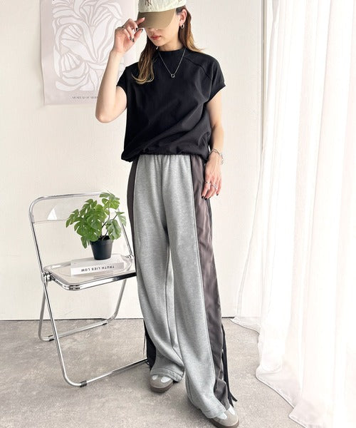 綿100%USAコットン。大人のモックネックフレンチラグラン裾ドロストシンプルTシャツ ce0780080