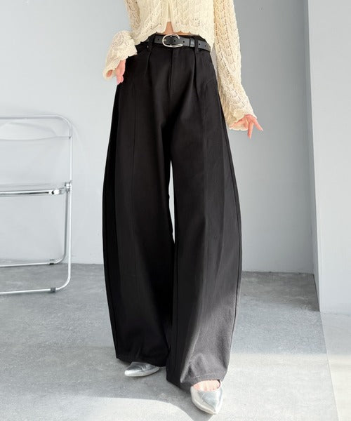 【mily bilet】後ろ姿映え確定♪インして可愛い、春夏のマストアイテム。 綿100%切り替えタックカーブパンツ mi0789011