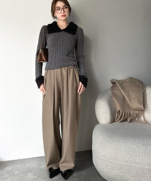 【mily bilet】可愛さ、ふわり2倍増し◎配色ファー衿リブニットプルオーバー（長袖） mi1029145
