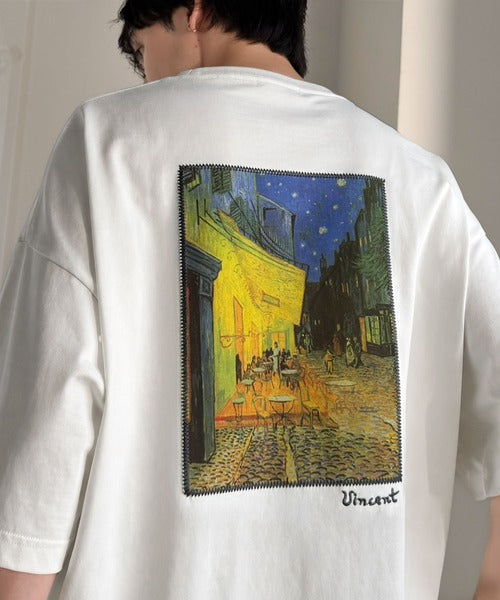 《ゴッホ絵画グラフィック》ステッチ刺繍MIXデザイン 高機能半袖Tシャツ【接触冷感・UVカット機能付き】【JaVaジャバコラボ】 jo1150093