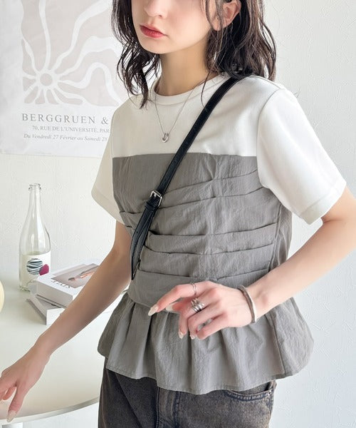 簡単おしゃれが叶う。Tシャツ×ビスチェドッキング半袖トップス ce1260345