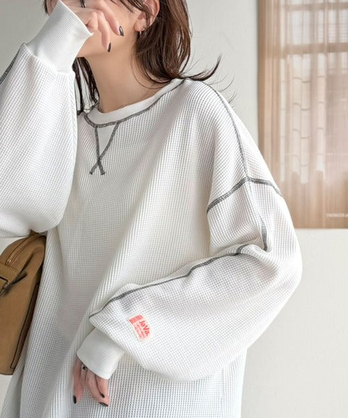 《JaVaジャバ 別注》シンプルなのに格上げ。2way配色ワッフルロンTee jv1260065