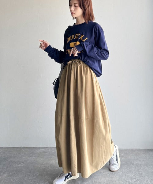 《JaVaジャバコラボ》ふんわりフォルムが可愛い◎ピーチ起毛素材コクーンシルエットロングスカート jv0940247