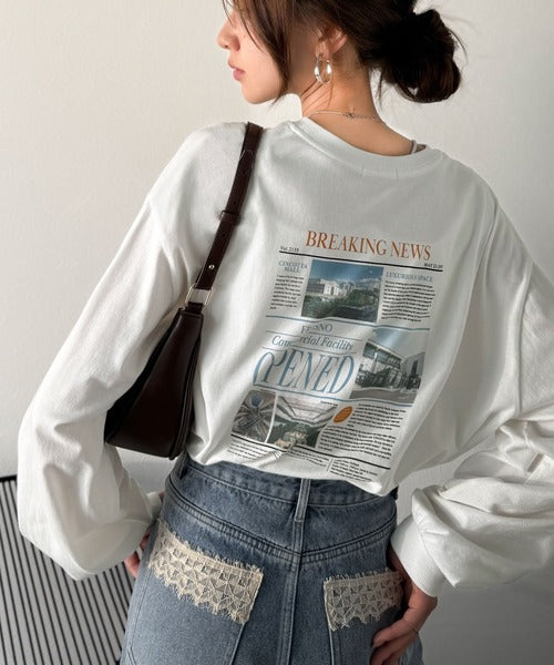 纏うだけで、洒落感アップデート◎綿100％ニュースペーパーロゴプリントオーバーサイズTシャツ ce1330046