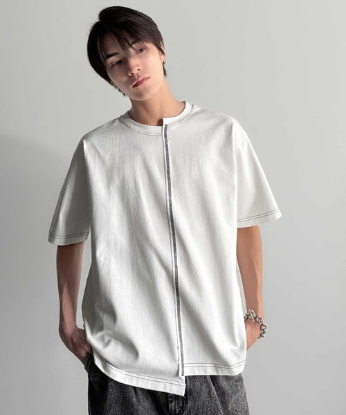 Asymmetric Stitch Design T-Shirt／アシンメトリーデザイン配色ステッチTシャツ co1150013