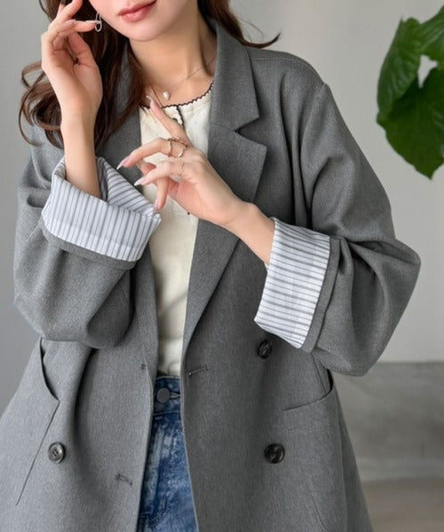 【mily bilet】折ってもかわいい♪春まで着れちゃう万能アイテム。裏地付きダブルボタンテーラードジャケット mi1329089