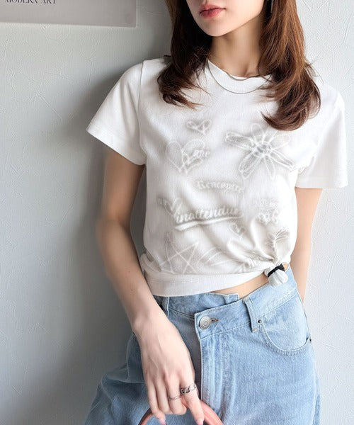 【mily bilet】大人可愛い最旬プリント柄。スプレーライクプリントコンパクトTシャツ（半袖） mi1329024