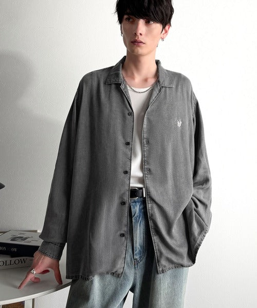 【Classical Origin】「至福のひととき。」ルーズフィットオープンカラーデニムシャツ（長袖）/Loose Fit Open Collar Denim Shirt co1150038