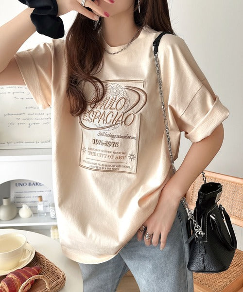 《JaVaジャバコラボ》シンプル派にも推したい！綿100％グラフィック刺繍Tシャツ（半袖） jv1050356