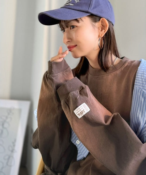 《JaVaジャバコラボ》垢抜け！大人のストリートstyleを作る。綿100％スプレーダイ加工オーバーサイズTシャツ（長袖） jv1020358