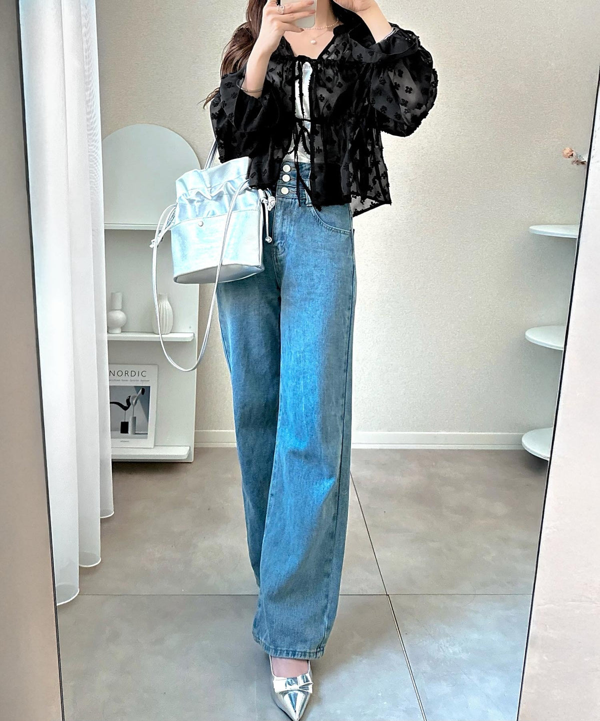 【mily bilet】透け感シフォンでつくる、大人の可憐スタイル。花柄シフォンカーデブラウス（長袖） mi1019105