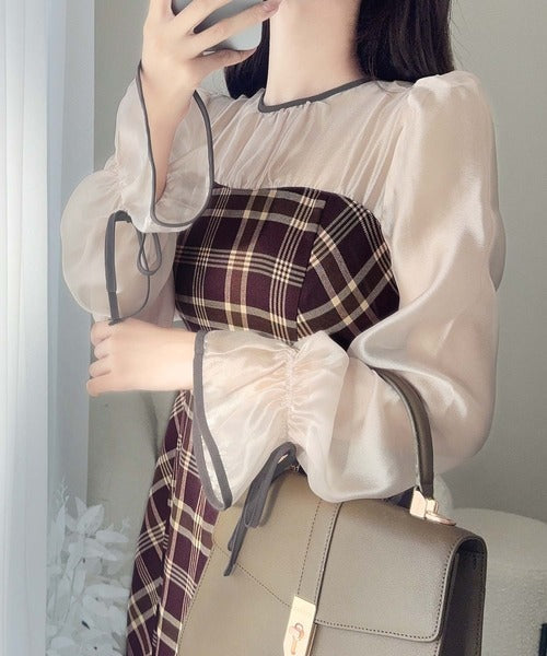【mily bilet】上品でフェミニン。シャイニーシアードッキングIラインチェックワンピース mi1139046