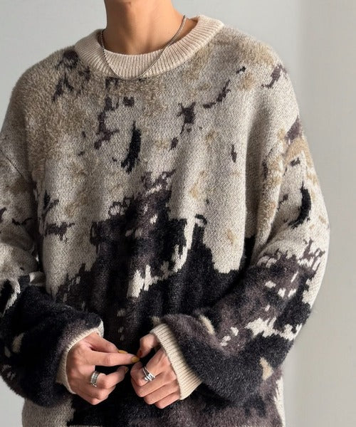 【classical origin】ニュアンス柄Wジャガードシャギーニット／Nuanced Pattern Double Jacquard Shaggy Knit ao1260497