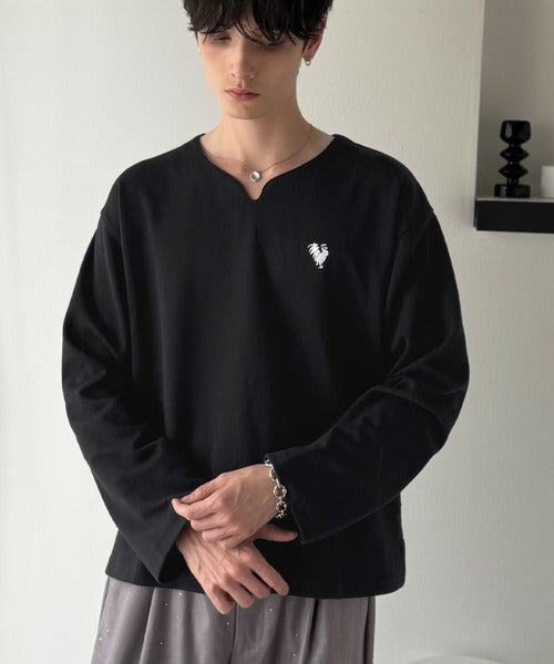 【Classical Origin】「着心地と、上質感と。」Soft Ponte V-Neck T-Shirt／ポンチ素材Vネック胸刺繍Tシャツ（長袖） co1150049