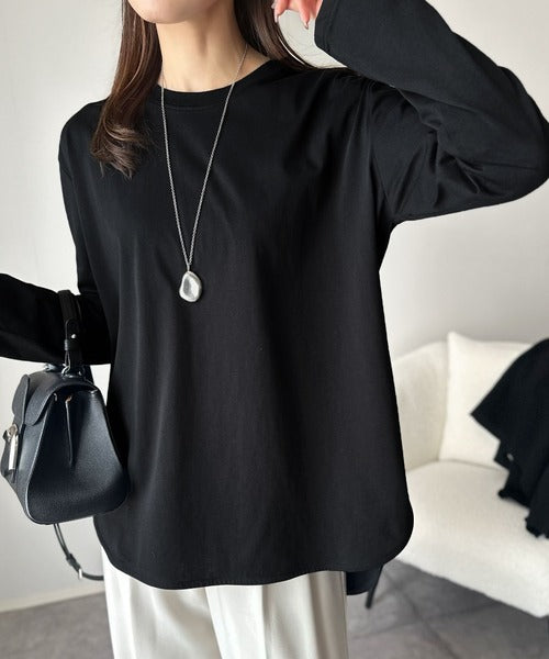 品よく、楽ちん。大人の余裕が漂う。シルケット素材 レイヤード ラウンドヘム 長袖 ロンTEE ce1020296