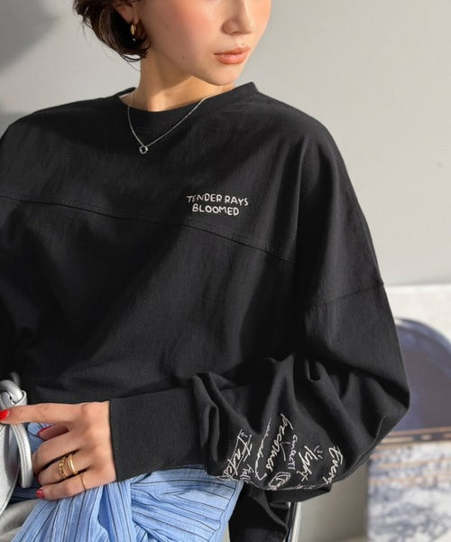 《JaVaジャバコラボ》袖を通せば、あなたも輝く。コットン100％刺繍胸元切り替えドルマンロンTEE（長袖） jv1260620