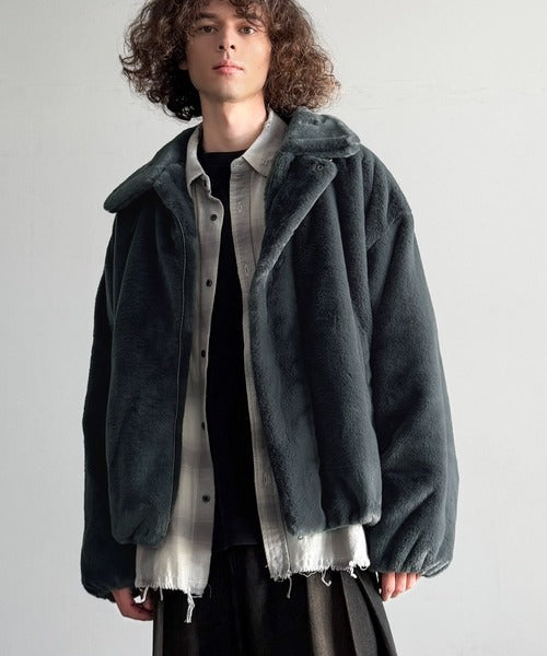 【Classical Origin】「3wayアレンジ可能。」ベルト襟フェイクファー素材ジャケット／Belted Collar Faux Fur Jacket co1150080