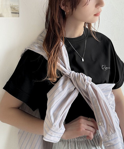 着るUV！ひんやりバックファスナードルマンスリーブ胸刺繍半袖トップス（接触冷感/UVカット/遮熱機能） ce1260389