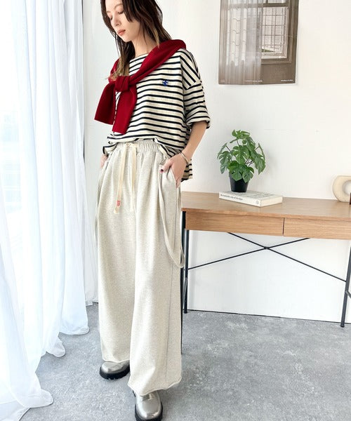 【sustaina+】ラフにキマる大人スタイル。オーガニックコットン100%オーバーサイズパネルボーダーTシャツ(半袖) ce1260324