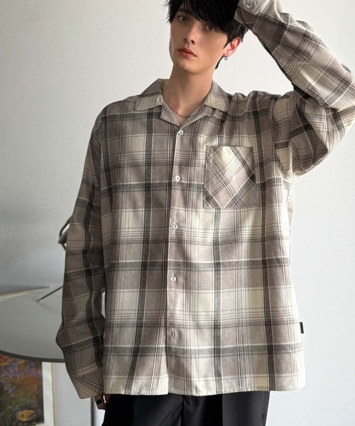 【Classical Origin】自然体のカッコよさ。ヴィンテージ風チェック柄オープンカラーシャツ（長袖）/Vintage-style check pattern open collar shirt co1010024