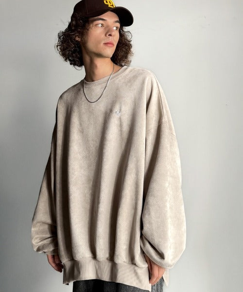 【Classical Origin】「やっぱりビッグシルエット！」スウェードポンチ素材ビックシルエットトレーナー（長袖）/Suede material big silhouette sweatshirt co1010030