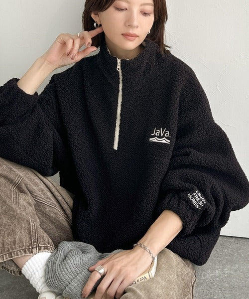 《Javaジャバコラボ》ボア素材×刺繍でおしゃれ上級者に格上げ♪アノラックハーフジッププルオーバー jv1260484