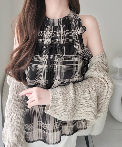 【mily bilet】洗練された大人フェミニン。アメスリ リボン付きフリルブラウス  チェック 花柄 ドット mi1019157