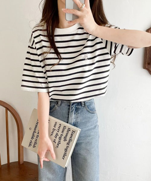 《Javaジャバコラボ》【sustaina+】大人の上級シンプル。滑らか綿100％ワンポイント刺繍Tシャツ jv1260113