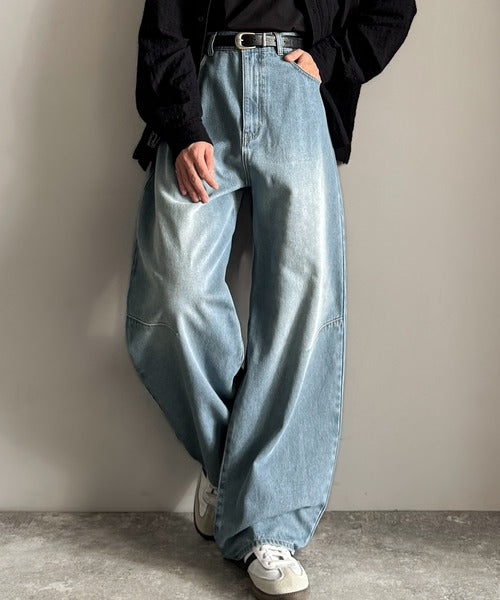 【Classical Origin】「シルエットで語る。」ブラスト加工カーブシルエットバレルレッグデニムパンツ／Blasted Curve Silhouette Barrel-Leg Denim Pants co0900007