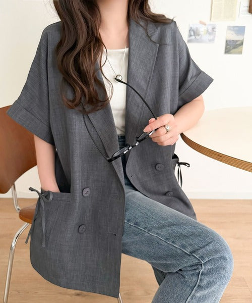 【mily bilet】甘さひとさじ、きれいに決まる。リボンストラップ付き半袖テーラードジャケット（オーバーサイズ） mi1019137