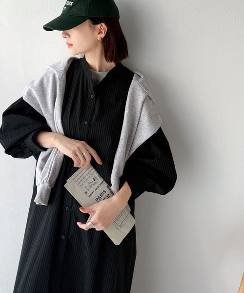 着方自在でロングシーズン活躍◎柄アソートバンドカラービッグシャツワンピ ce1010478