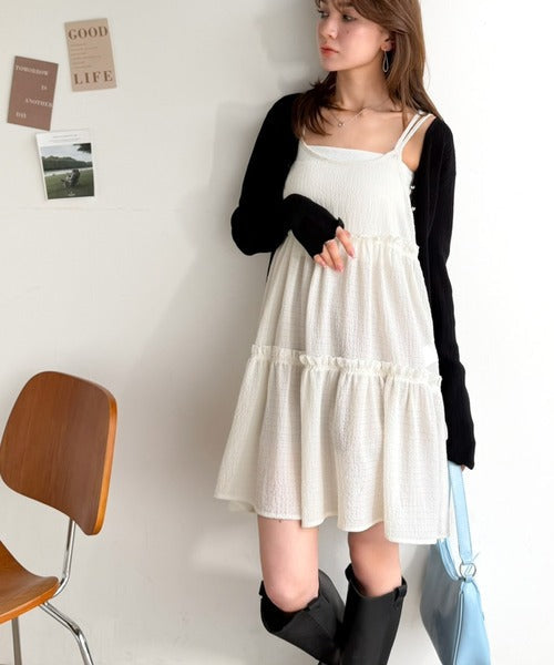 【mily bilet】360度どこから見ても大人可愛い!　切替シアーティアードキャミチュニック mi1019119