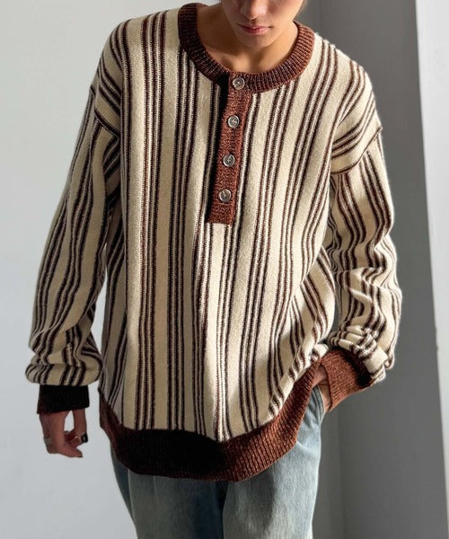 【Classical origin】ヘンリーストライプニット／Henley Striped Knit ao1020315