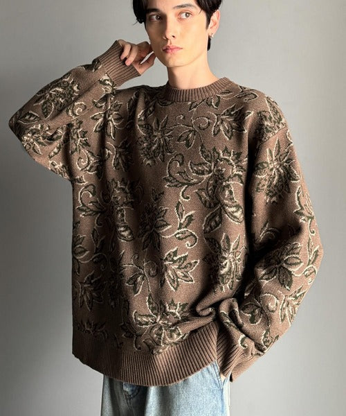 【classical origin】視線を奪う、ジャガード花柄ニット／Jacquard Floral Knit Sweater ao1020311