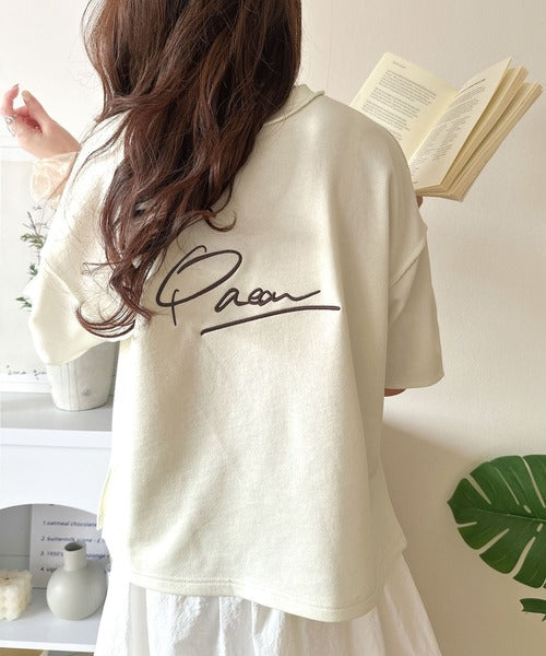 《JaVaジャバコラボ》大胆ロゴで魅せる。前後2way裏毛胸元PAEANロゴ半袖Tシャツ jv1260422