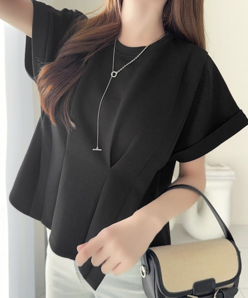【mily bilet】ウエストラインを細魅せ♪スリット入りタックデザインカットソートップス（半袖） mi1329074