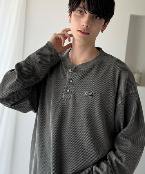 【Classical Origin】「リラックス感、こなれ感。」ピグメント加工サーマルヘンリーネックTシャツ（長袖）/Pigment-Dyed Thermal Henley T-Shirt co1150051