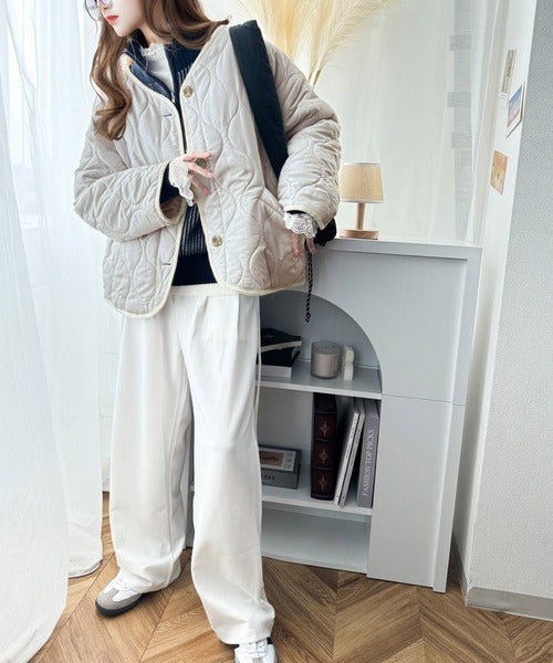 《Javaジャバコラボ》大人カジュアルの大定番。ノーカラー波キルティングコート jv1010322
