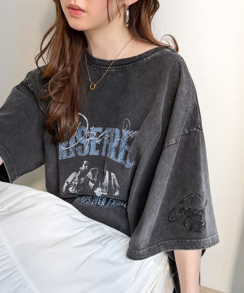 《JaVaジャバコラボ》キャッチーな個性派スタイル。綿100％前後2wayアシッドウォッシュビッグロックTシャツ(半袖） jv1260545