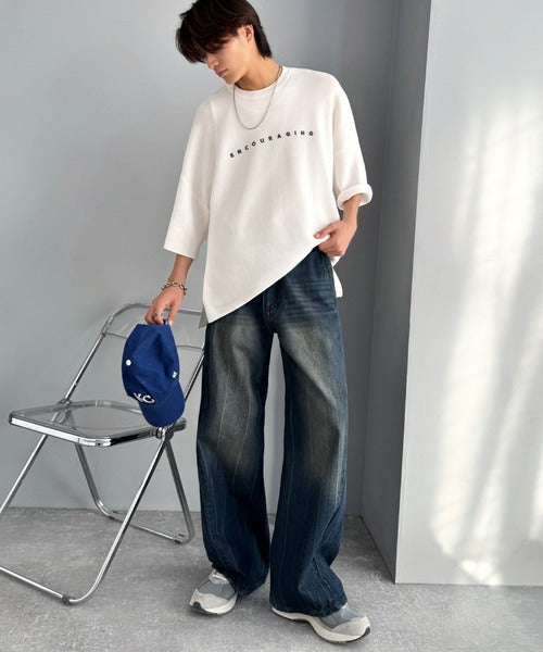 《JaVaジャバコラボ》Tシャツにはない品格を。ロゴプリントオーバーサイズサマーニットプルオーバー jm1050364