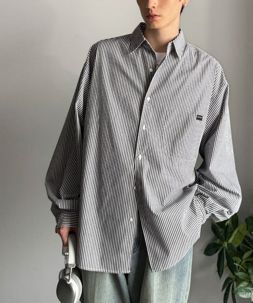 【Classical Origin】ゆとりを着る。ネーム付き胸ポケットビッグシャツ（長袖）/Brand name & chest pocket long sleeved big shirt ao1110147
