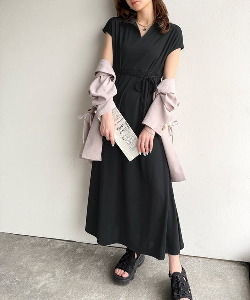 選べる2丈！ウエストリボンスキッパー美ライン半袖ワンピース（UVカット ・接触冷感・防シワ機能付き ） ce0940237