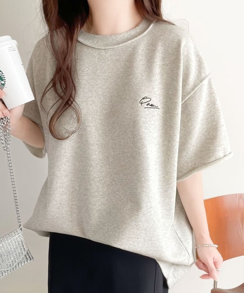 袖口くるりん。ワンポイント刺繍ハーフスリーブ裏毛Tシャツ ce1260259