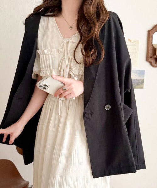 【mily bilet】1枚で華やぐ♪揺れ感シアーフリルリボンプリーツロングワンピース mi1019134