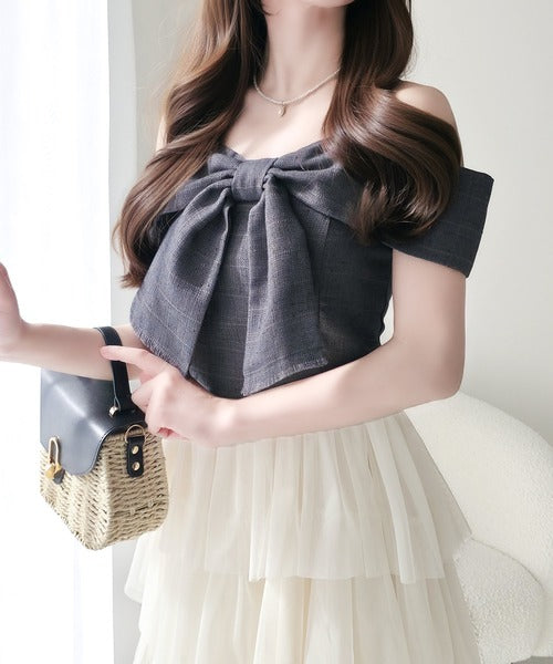 【mily bilet】一枚に大人可愛いを凝縮。リボンデザイントップス×チュールスカートドッキングキャミワンピース (ロング丈) mi1139113
