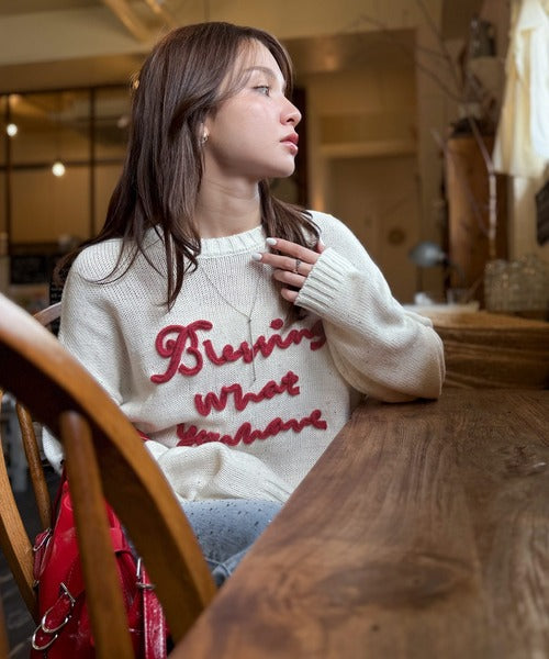 【mily bilet】デイリースタイルを華やかに彩る。コード刺繍ネップニットプルオーバー mi1359018