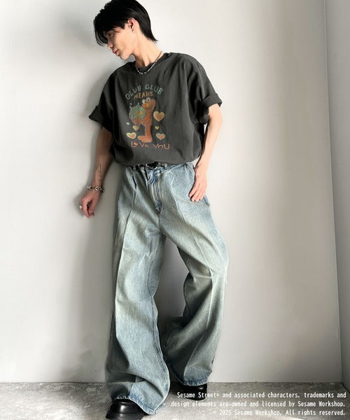 大人カジュアルにハマる。綿100％セサミキャラピグメント加工ビッグTシャツ cm1330004