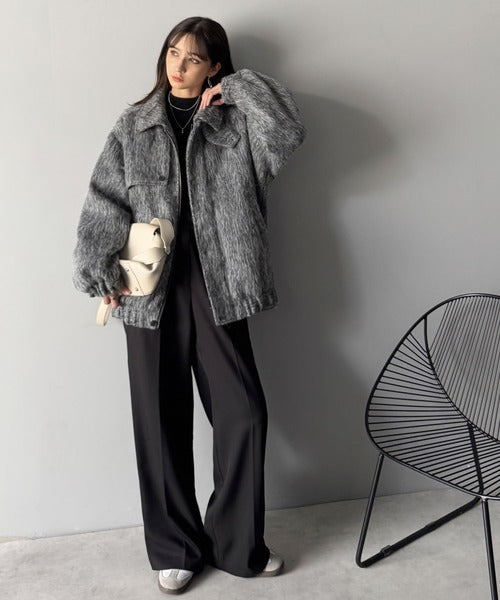 シャギーファー素材2way襟デザインブルゾン／Shaggy Fur 2-Way Collar Design Blouson co1150082