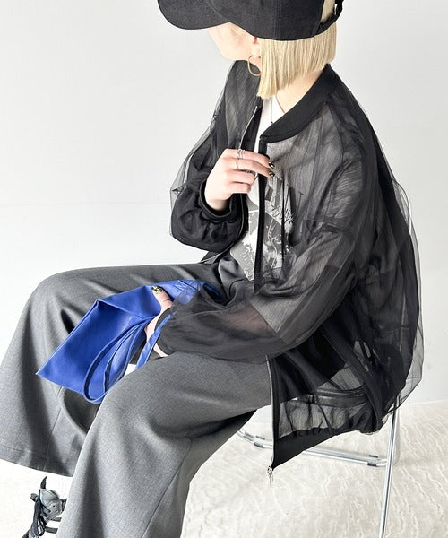 今っぽいこなれ感を叶える。チュール×シフォンレイヤードシアーブルゾン ce1010292