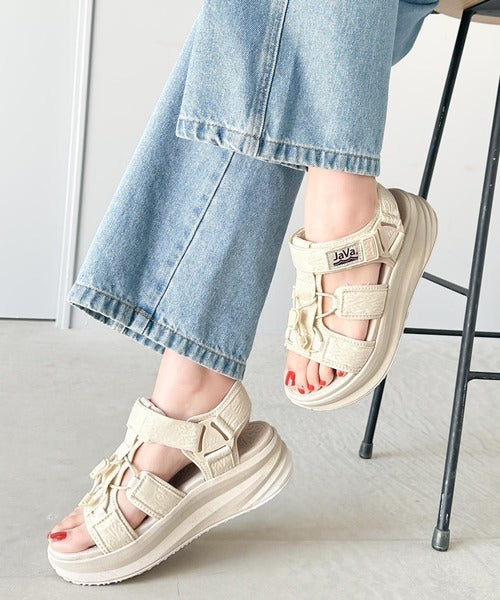 《Javaジャバコラボ》足元からお洒落をアップデート♪厚底ベルクログルカ風サンダル ストラップあり jv0849007